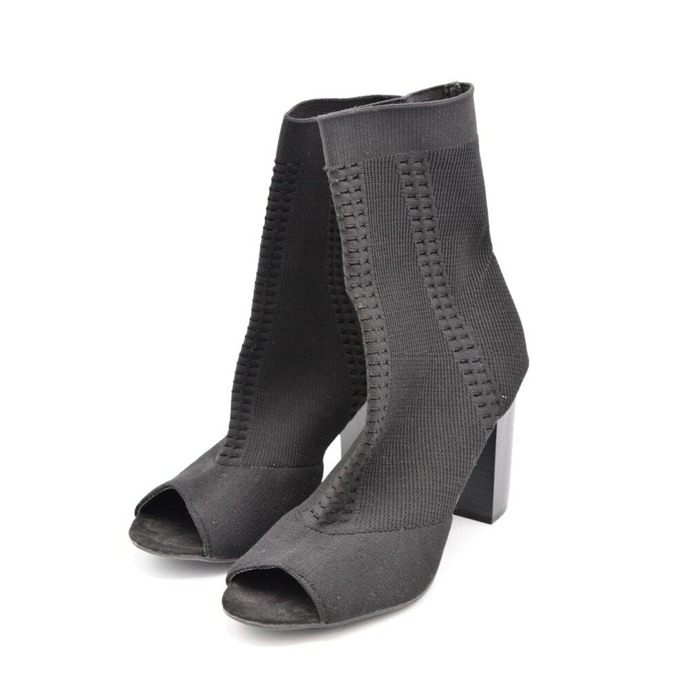 Mossimo Target Size 8 Sock Booties Boots Open Toe Black Pull On Heel Knit
